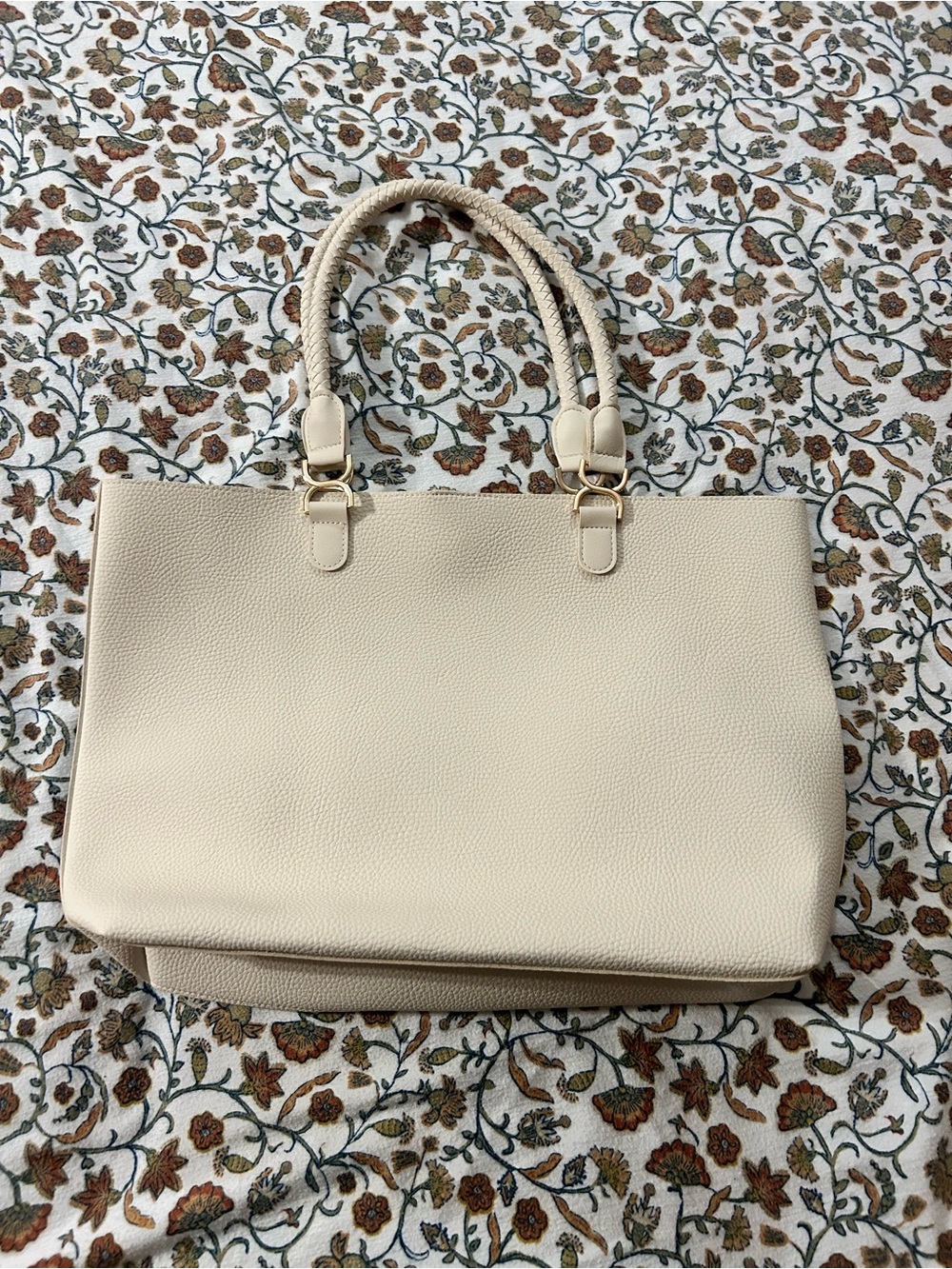 Cream Tote Bag with Braided Handles